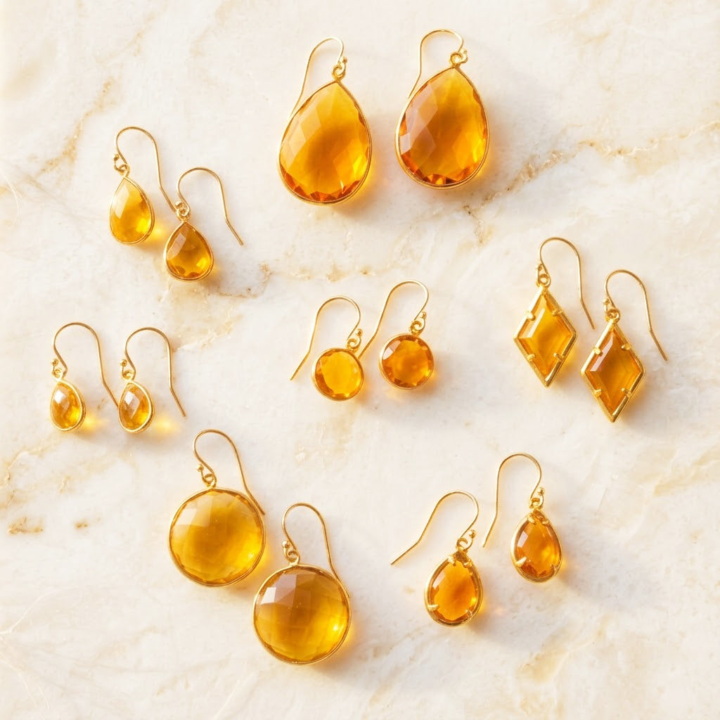 Citrine Earrings in Gold, November Birthstone Dangle Earrings – Danique ...