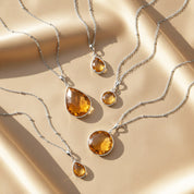 Sterling silver and gold citrine pendant necklace set featuring two-tone chain styles, November birthstone promise, dainty gemstone necklace for her.