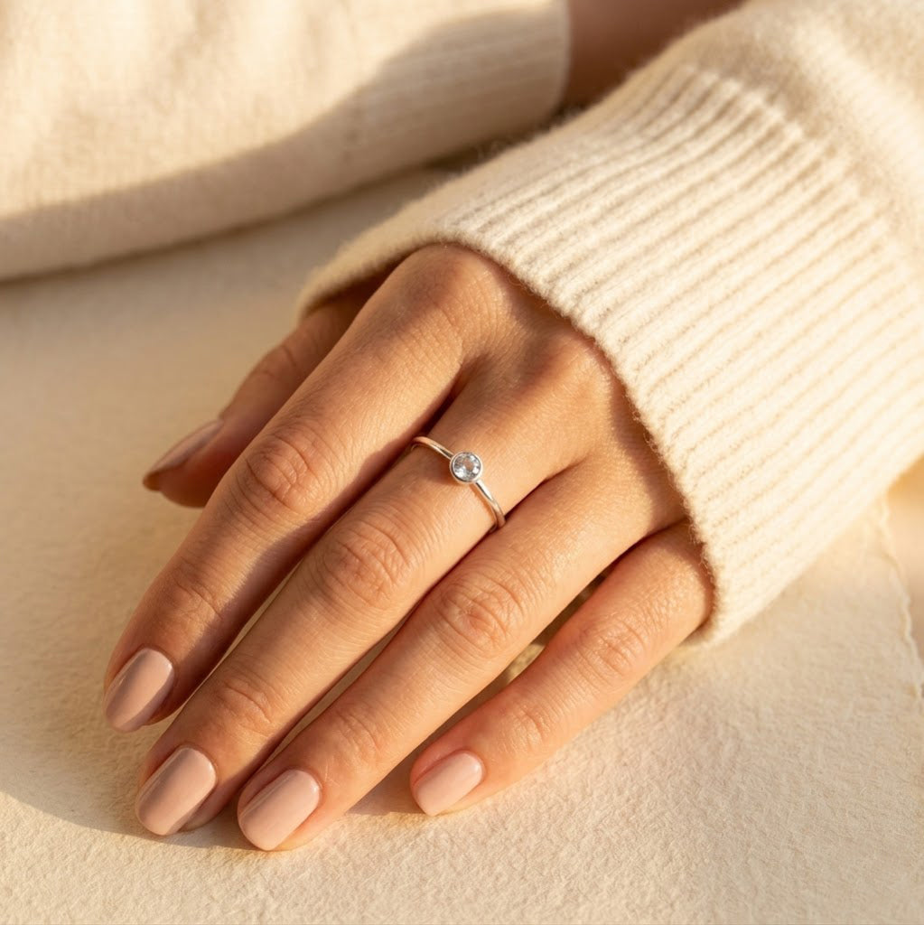 Dainty Clear Quartz Stacking Ring | April Birthstone – Danique Jewelry