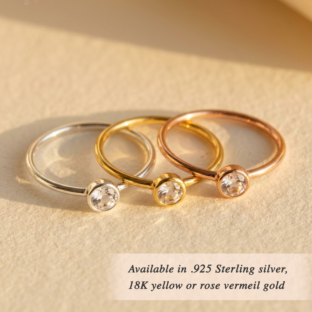 clear quartz ring gold and silver options minimalist stacking ring