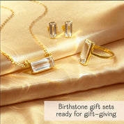 Colorful gemstone bar ring chart including clear quartz, stacking ring collection guide