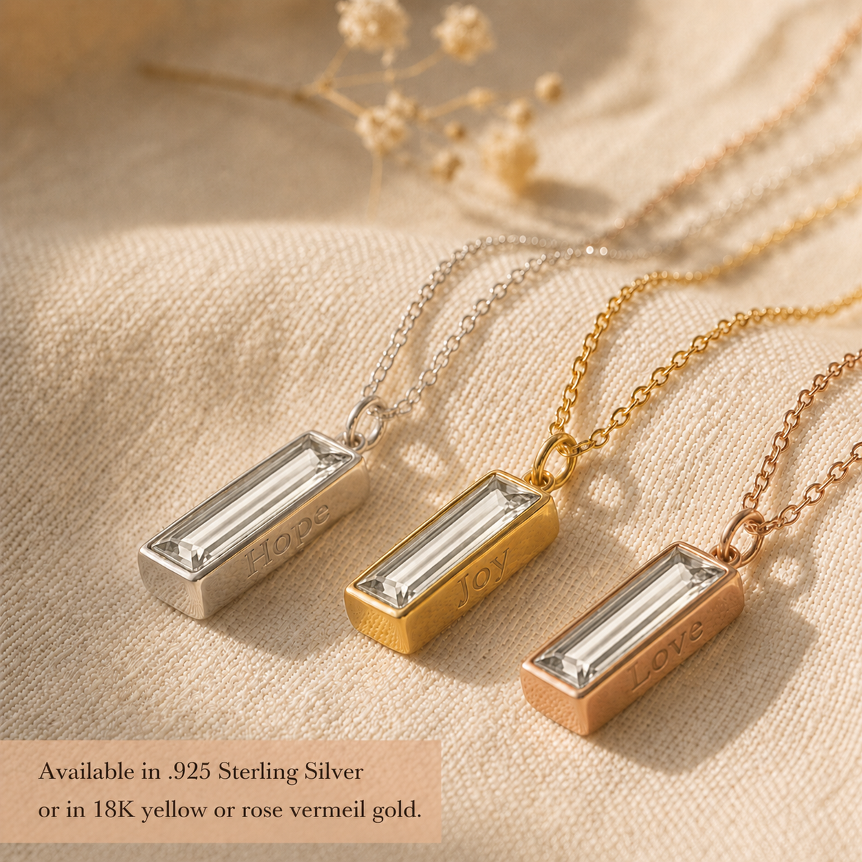 Clear Quartz Vertical Bar Necklace : April Birthstone : Adira Series