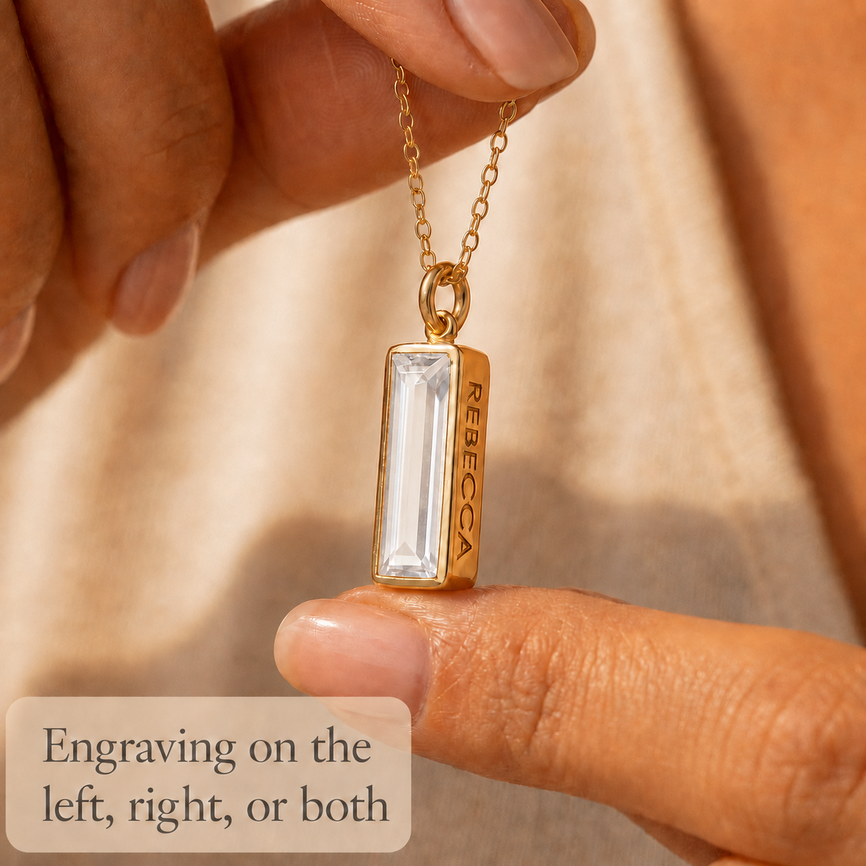 Clear Quartz Vertical Bar Necklace : April Birthstone : Adira Series