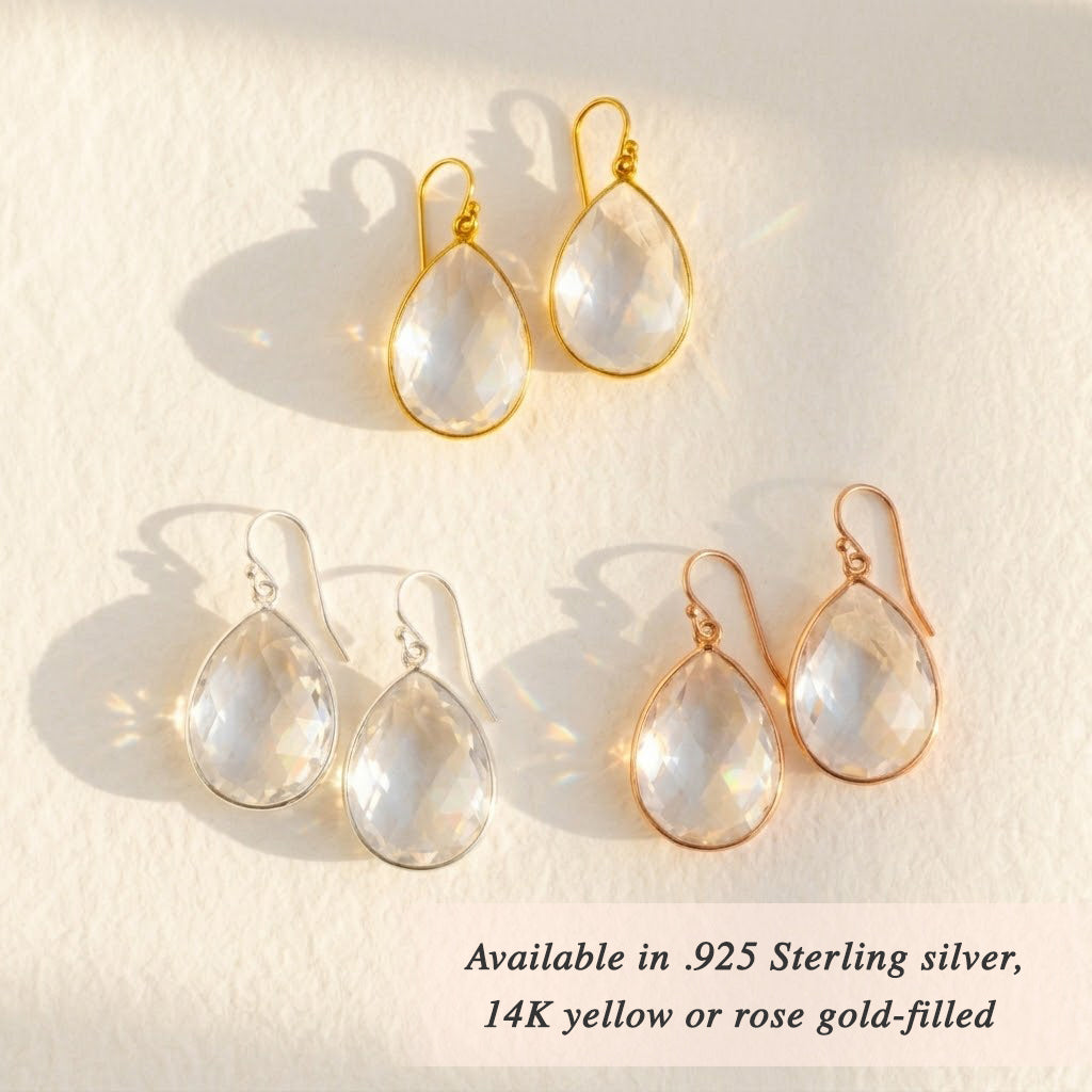 clear quartz teardrop earrings gold minimalist drop earrings gift for her