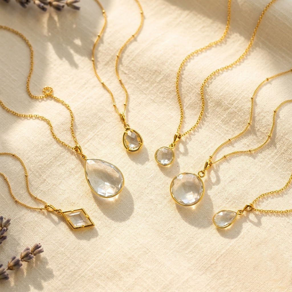 clear quartz necklace gold april birthstone dainty layering necklace