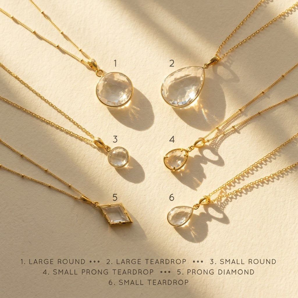 diamond alternative necklace clear quartz minimalist gold pendant