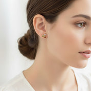 Cluster birthstone bar stud earrings worn by a woman in profile, highlighting the dainty multi-stone design in .925 sterling silver or 18k gold vermeil. Elegant and lightweight birthstone jewelry ideal for everyday wear, Mother’s Day gifts, or personalized birthday gifts for mom, daughter, or grandmother. Minimalist gemstone earrings showcasing colorful, meaningful stones.