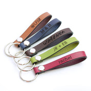 Bright and colorful leather keychains with silver ring engraved with initials, handwriting, or name.