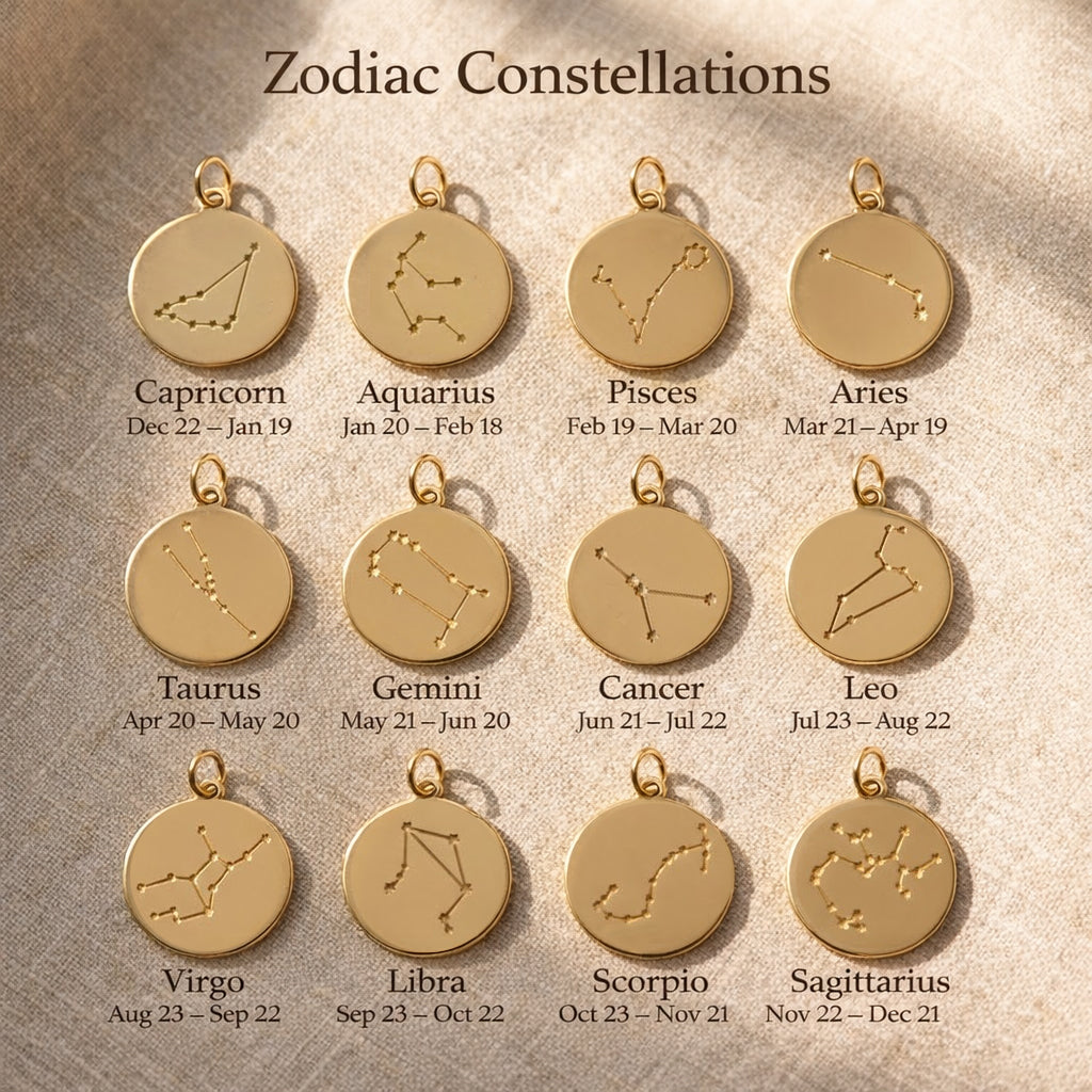 Personalized horoscope bracelet displaying Cancer, Leo, and Virgo constellations in a dainty gold design