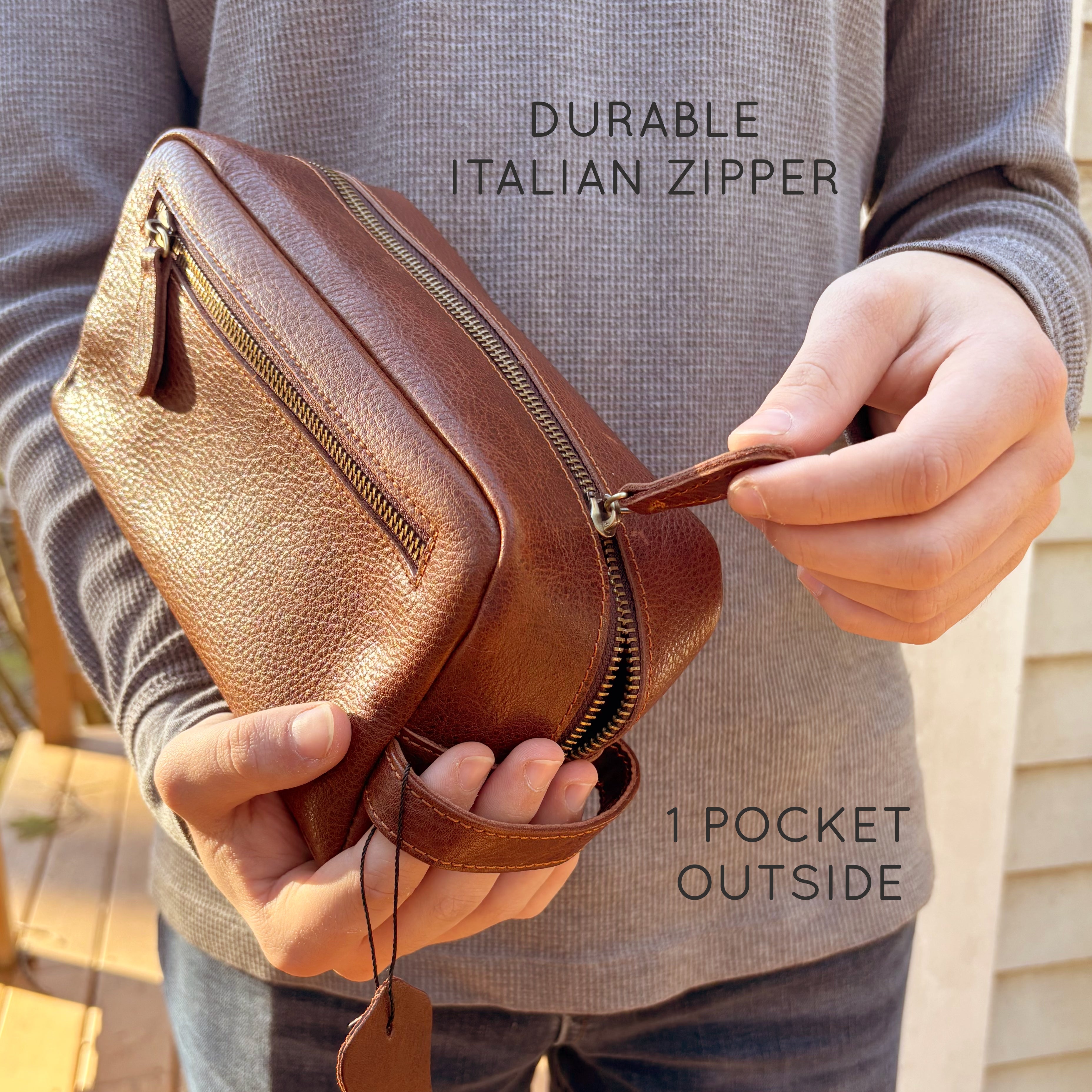 Outside of bag plus one outside pocket, Custom engraved dopp kit, men's toiletry kit, personalized travel cosmetic bag, men's travel accessories, engraved men's toiletry bag, custom men's grooming bag, personalized dopp kit for men, stylish men's cosmetic bag, travel-friendly toiletry kit, unique men's travel gifts