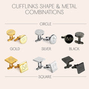 cufflink shape and metal combinations. mens anniversary gifts, gifts for men, christmas gifts for him, valentine's day gifts for men, gift for husband, gift for fiance, father's day gift, birthday gift, wedding anniversary gift, wedding party gift, father of the groom gift, father of the bride gift, gift for grandfather, gift for grandpa, groomsman gift, groomsmen gift, professional gift, promotion gift, grad gift, graduate gift, prom gift, gift for him, gift for husband