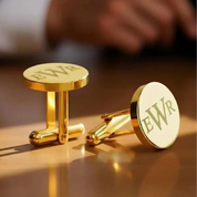 Custom engraved stainless steel cufflinks personalized with initials EWR in a modern monogram style, designed as a timeless wedding accessory for grooms, groomsmen, or formal events, featuring a polished silver finish and secure backing for everyday elegance.