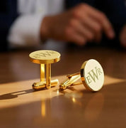 Custom engraved stainless steel cufflinks personalized with initials EWR in a modern monogram style, designed as a timeless wedding accessory for grooms, groomsmen, or formal events, featuring a polished silver finish and secure backing for everyday elegance.