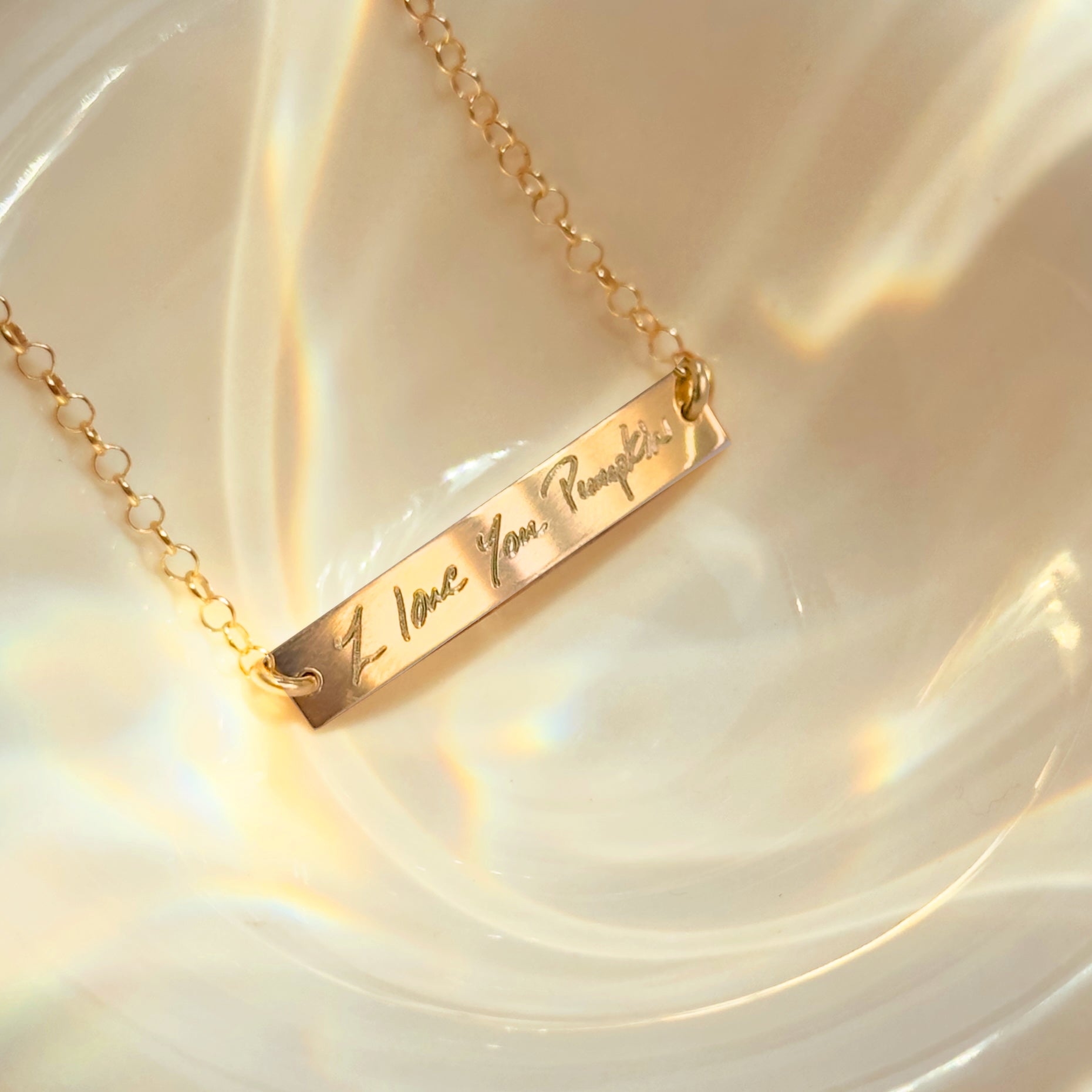 Actual Handwriting Bar Necklace, Real Handwriting Jewelry, Gold Fill or Sterling Silver, Mother's Day Gift for Women, Husband Memorial Gift for Wife