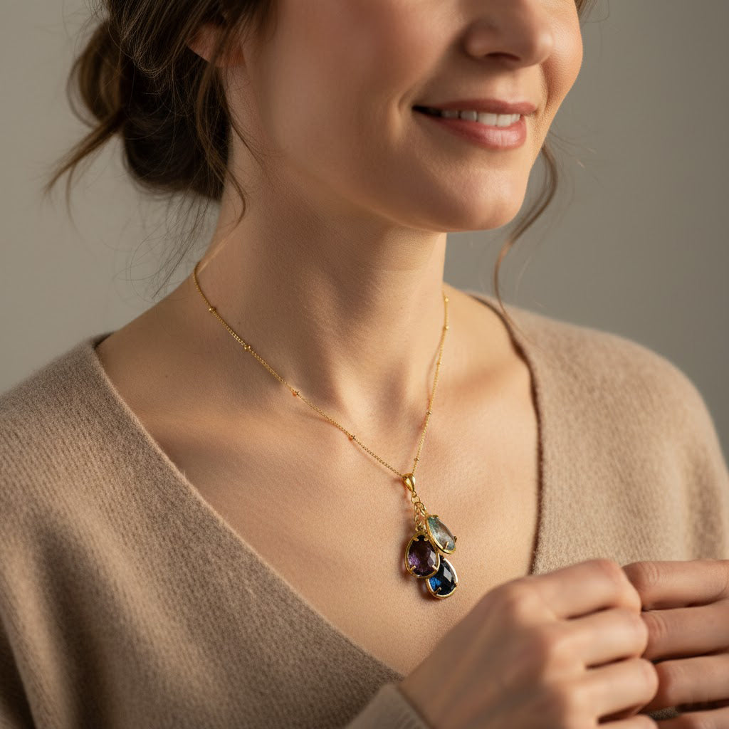 necklace length guide for layered birthstone necklaces showing chain lengths for personalized mom birthstone necklace