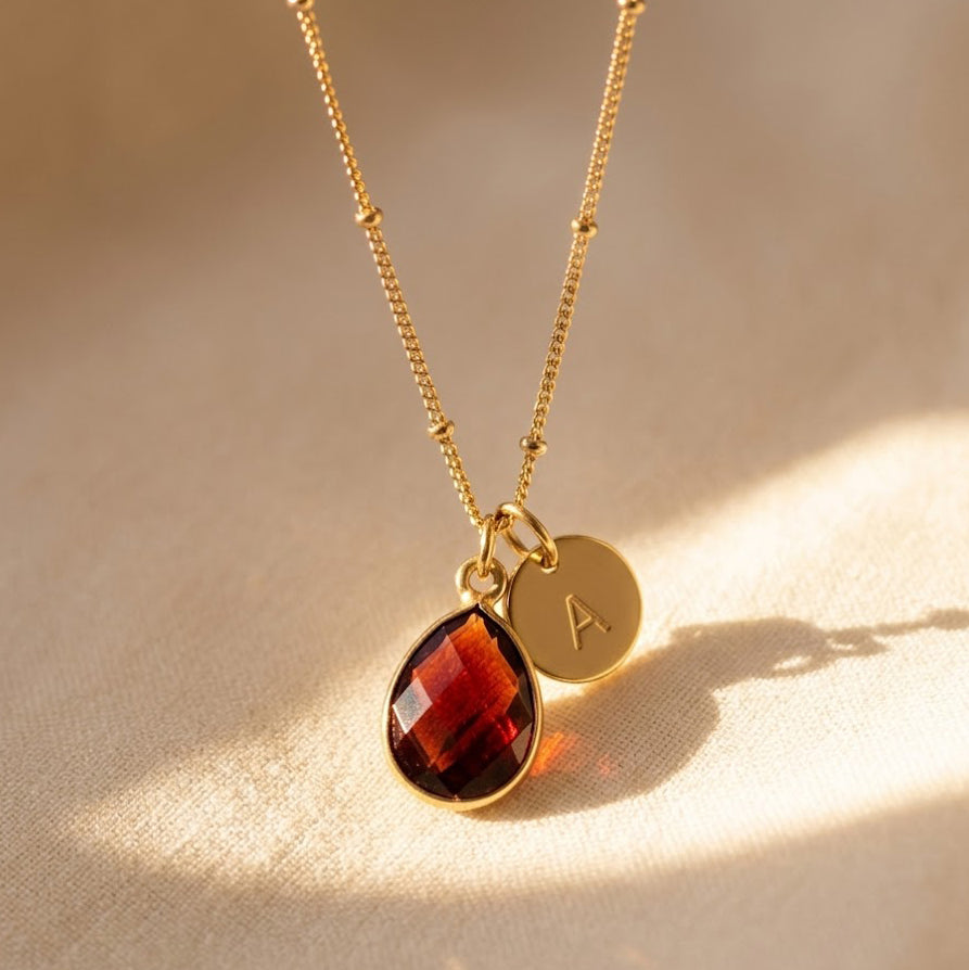 Dainty birthstone necklace with letter charm personalized gift for her