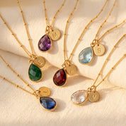 Custom birthstone and initial charm necklace gold personalized jewelry