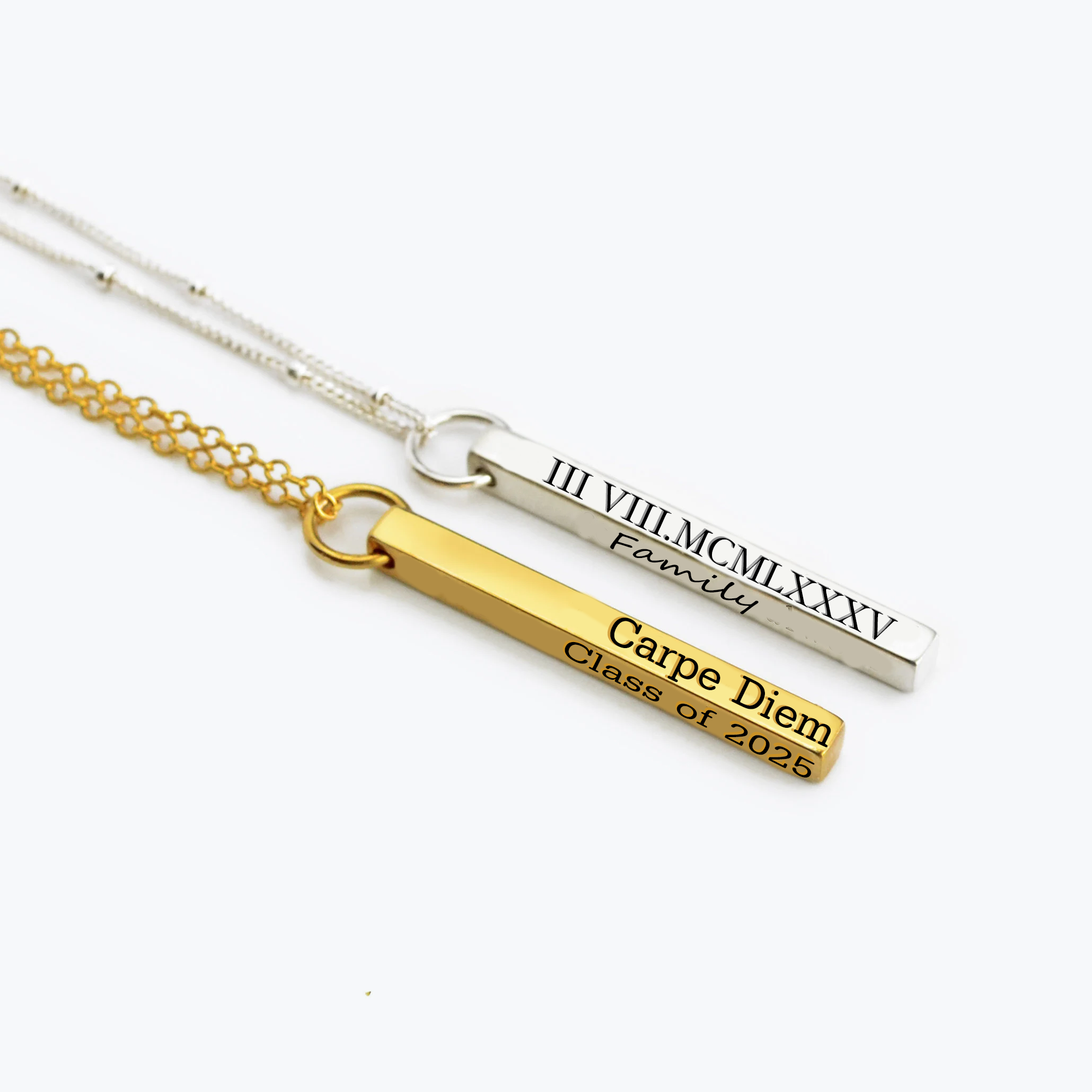 Dainty Engraved 3D Bar Necklace, Stainless Steel Laser Engraved Name Necklace, 4 Sides Engraved Stick Charm, Birthday Gift for Mom, Mother's Day Gift