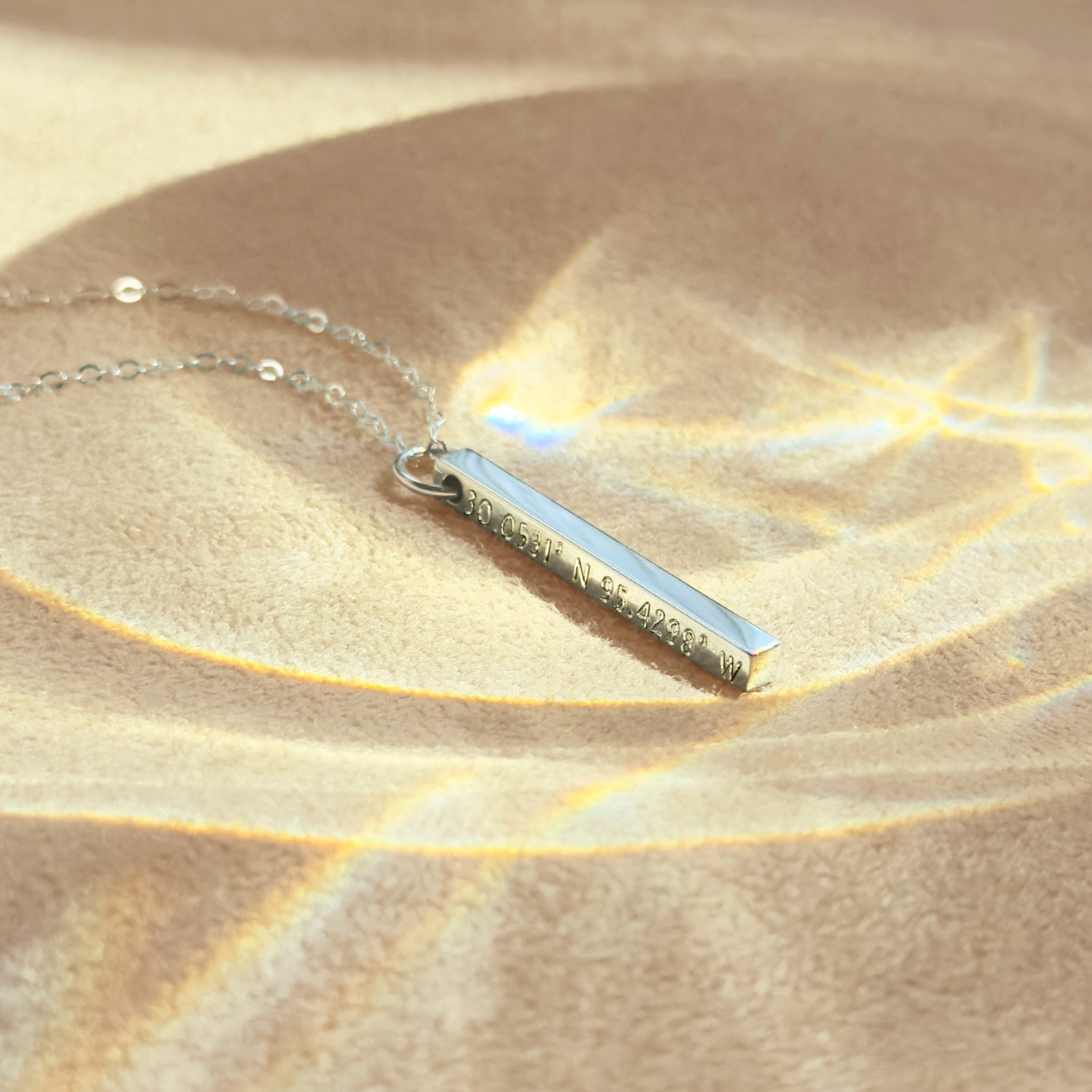 Custom Dainty 3D Bar Necklace, Solid Sterling Silver Vertical Bar Pendant with Engraving, 4 Sided Engraved Stick Charm Necklace, Custom Gift for Her