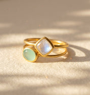 Oval and diamond shape birthstone rings in gold vermeil, stackable gemstone rings with bezel setting, personalized jewelry gift for her