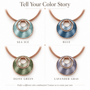Layered Halo jewelry color options in Sea Ice Blue Olive Green and Lavender Gray

