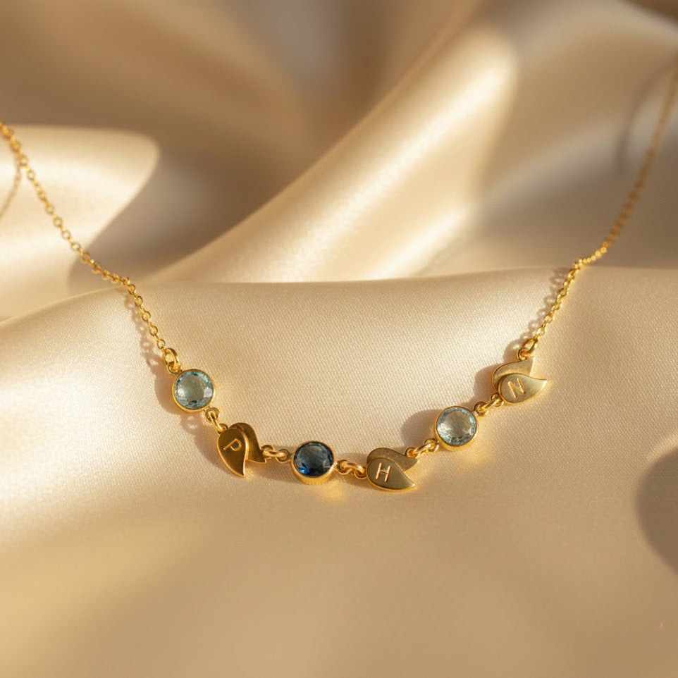 Custom initial necklace with birthstone charm everyday jewelry for mom gift
