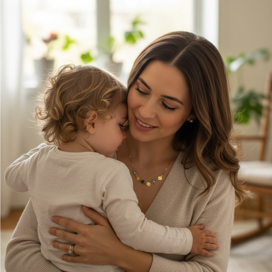 Family birthstone necklace with initial charm meaningful jewelry for mom
