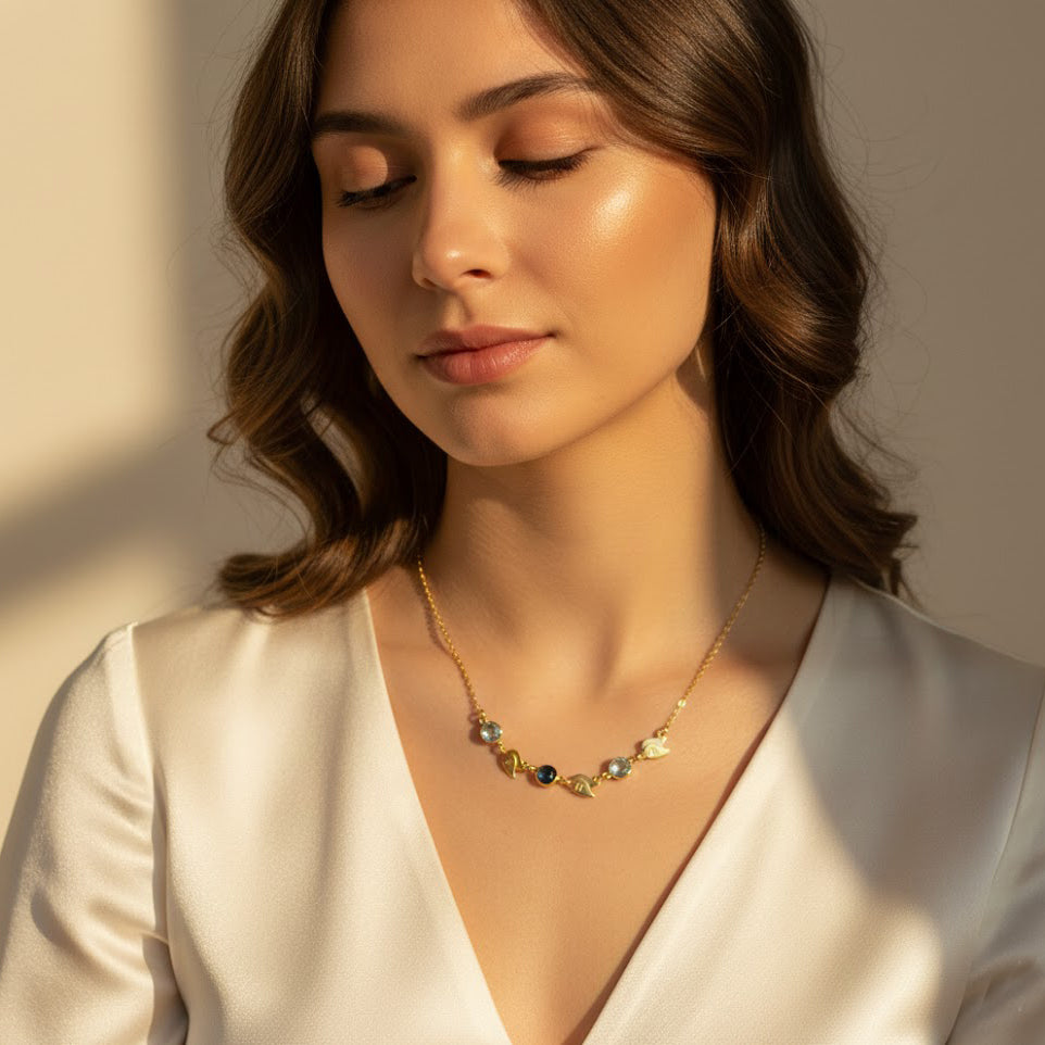 Personalized necklace with birthstone and letter charm for mom