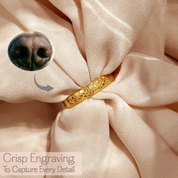 Personalized dog nose print ring displayed on a soft gift ribbon background emphasizing crisp laser engraving that captures tiny nose texture details, made from a photo of your pet’s nose for a true custom result, a pet memorial ring and sympathy gift for grieving pet parents, great for dog mom gifts and remembrance jewelry, available in sterling silver or gold vermeil finishes with optional inside engraving for name date or a short loving phrase.