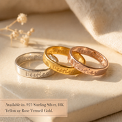 Custom Handwriting Engraved Ring 4mm; Personalized Name & Coordinates