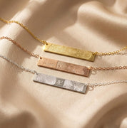 3 engraved fingerprint necklaces against a white background. Personalized minimalist bar necklace Custom engraved bar pendant Minimalist nameplate necklace Custom name bar necklace Engraved horizontal bar necklace Personalized name bar pendant Minimalist engraved necklace Customizable bar pendant jewelry Engraved bar necklace for women Custom coordinates bar necklace Minimalist bar pendant with engraving Personalized message bar necklace 