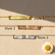 3 styles available: solo fingerprint, fingerprint & name, and 2 fingerprints with an ampersand sign in between. Customizable minimalist bar necklace Engraved minimalist jewelry gift Personalized bar necklace for her Minimalist gold bar necklace with engraving Custom silver bar pendant Engraved rose gold bar necklace