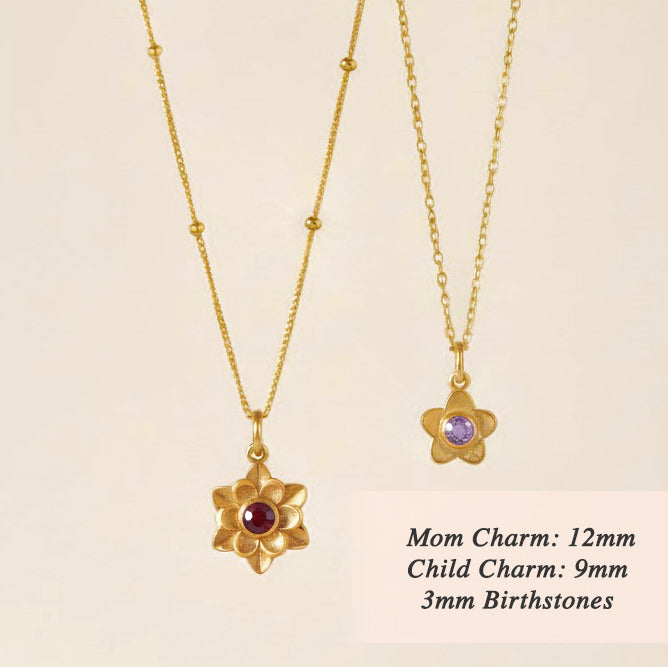 Custom floral necklace with faceted gemstone center, meaningful pendant necklace for mom, daughter, or gift for her