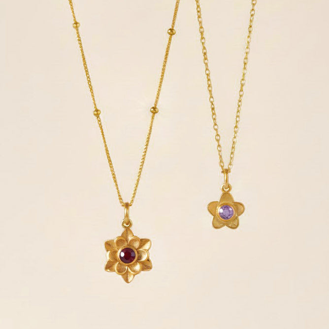 delicate birthstone flower necklace featuring a gold filled bloom pendant with a sparkling center birthstone and optional engraving on the reverse, personalized birthstone flower necklace for her crafted in sterling silver or gold filled, perfect personalized gift for birthdays anniversaries Mother’s Day daughter friend best friend layering minimalist jewelry everyday wear meaningful keepsake