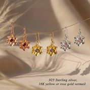 Custom birthstone flower earrings displayed in gift box, ready for gifting personalized jewelry for birthdays, Valentines or Mother’s Day