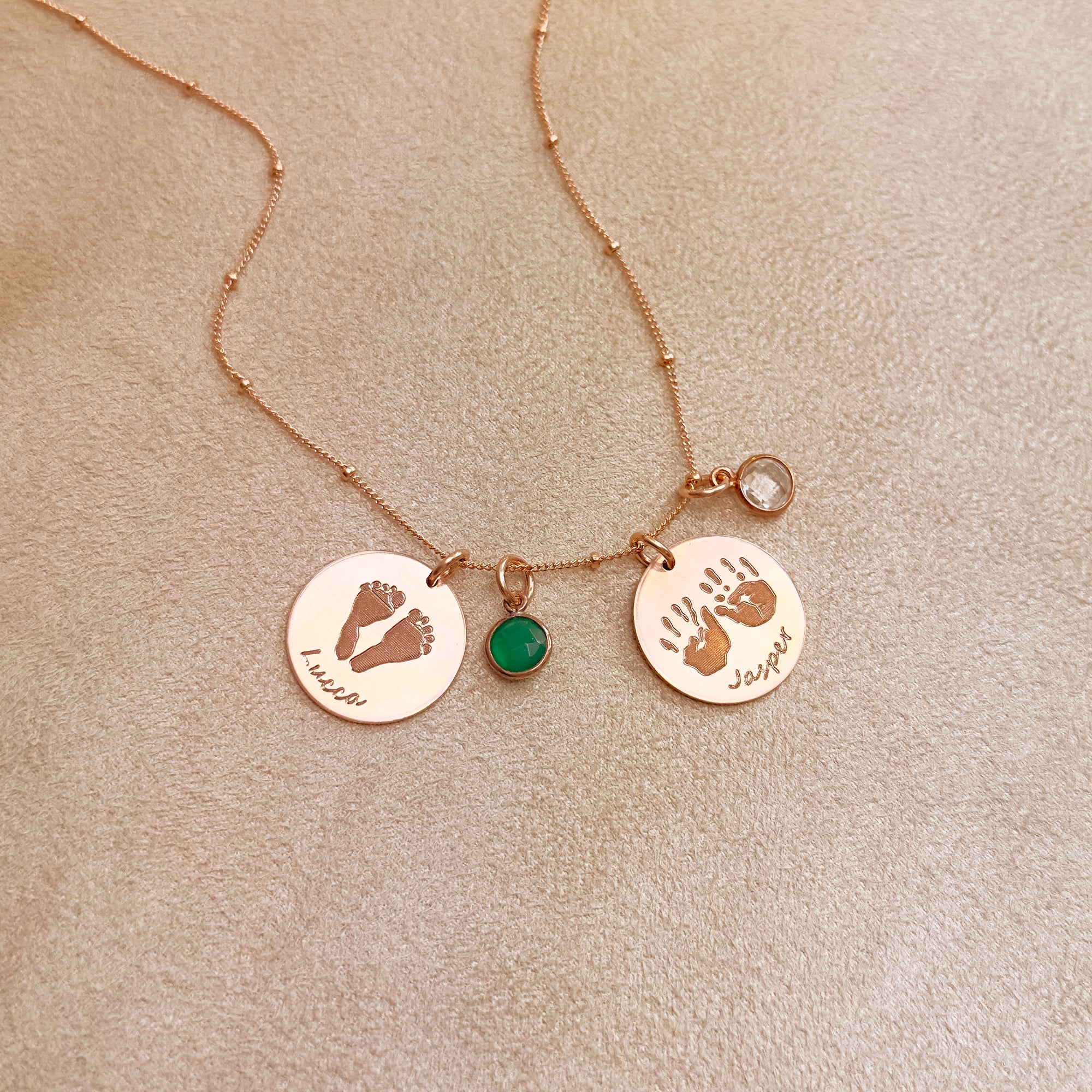 Mother's Keepsake Baby Footprint Necklace with Birthstone, Custom Engraved Actual Handprint Necklace, Lost Baby Memorial Gift, Gift for Mom