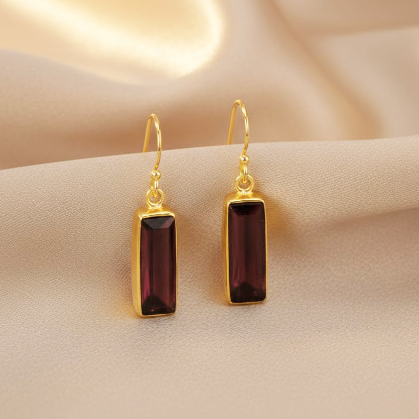 Garnet Bar Earrings : January Birthstone : Adira Series
