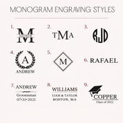 Engraved monogram whiskey glass set with bold initials, personalized rocks glasses for bourbon lovers, custom barware gift for him, ideal for groomsmen or anniversary.