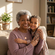 grandmother necklace on model with engraved round pendant, dainty personalized jewelry gift for nana or mimi