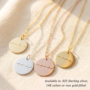 personalized grandma necklace with custom font options for engraved 19mm disc charm in gold filled or sterling silver