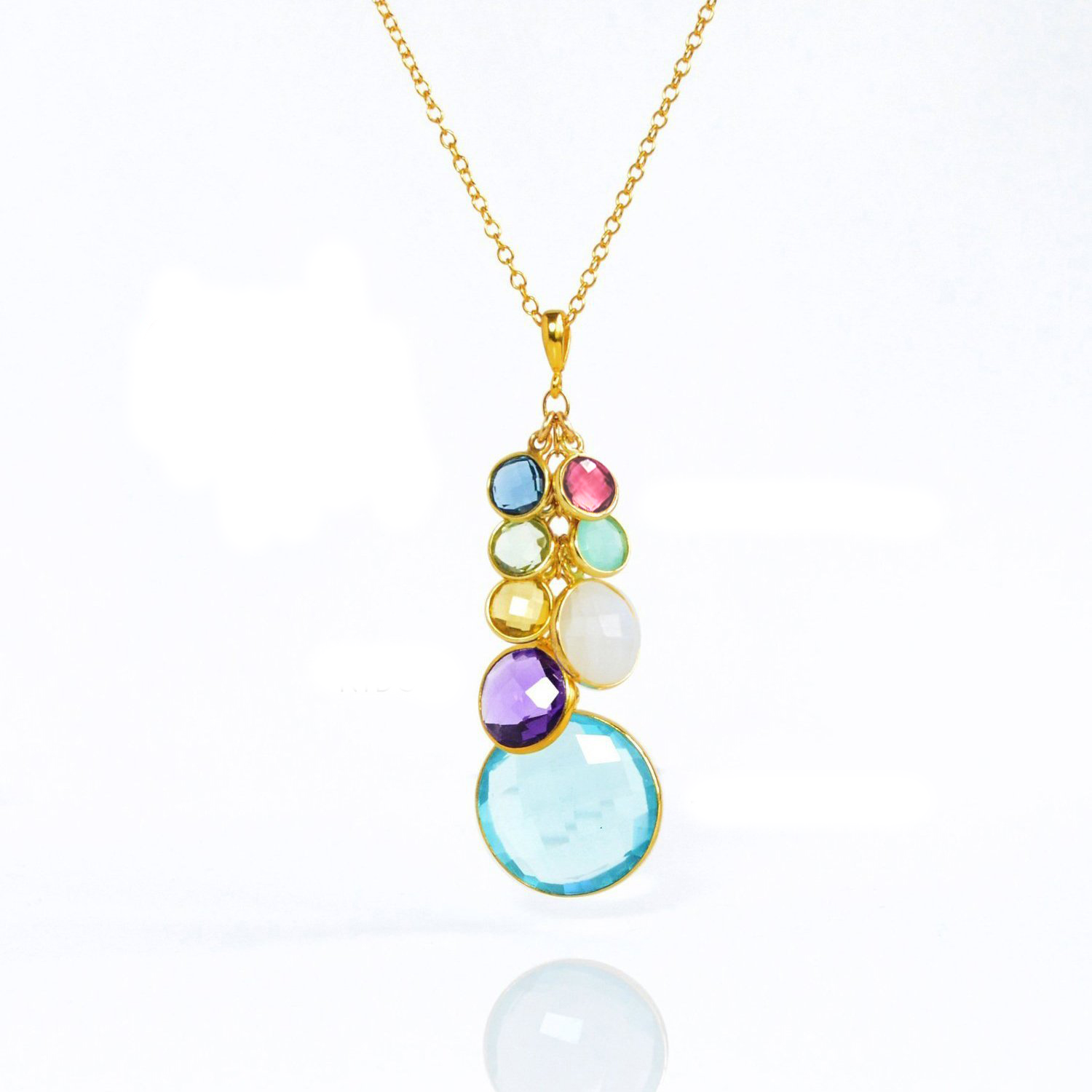 Grandmother Pendant Necklace Birthstones in 3 Sizes Round Gemstones 18mm 10mm 6mm birthstones Family Tree Necklace. Custom birthstone necklace for grandma, personalized 3 generations birthstone necklace, cascade statement necklace with birthstones, natural birthstone necklace