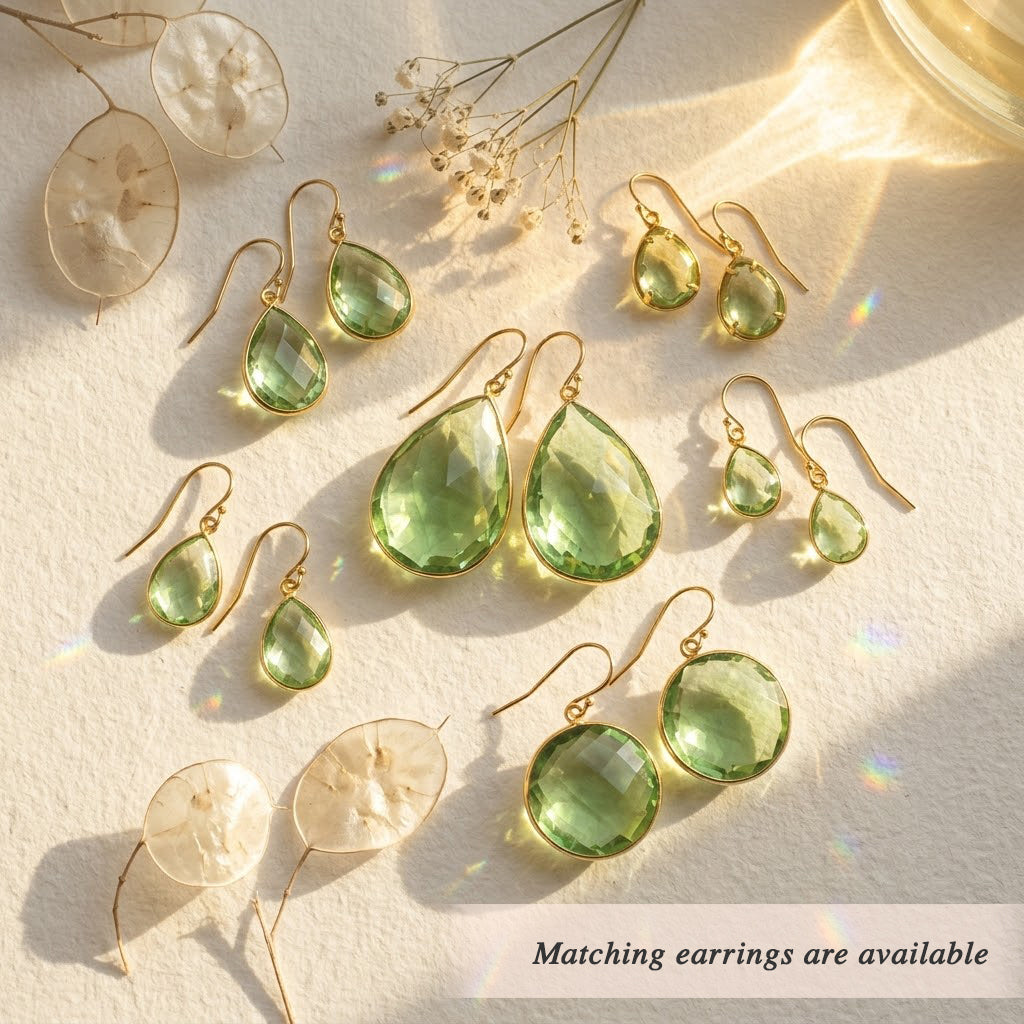 green amethyst earrings with matching necklaces