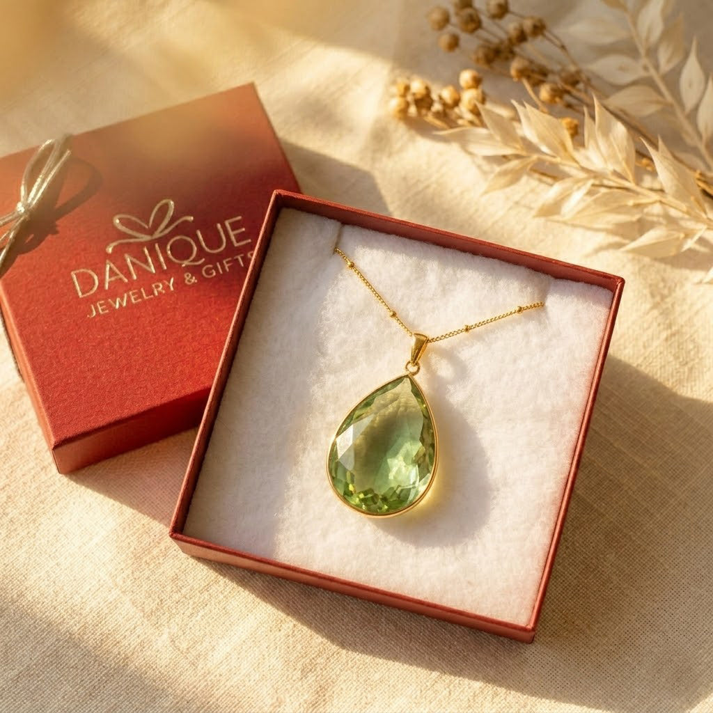 green amethyst necklace gift box packaging, ready to gift personalized gemstone jewelry for her
