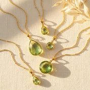 green amethyst necklace set in gold and sterling silver, dainty prasiolite pendant necklaces for layering or everyday jewelry gift