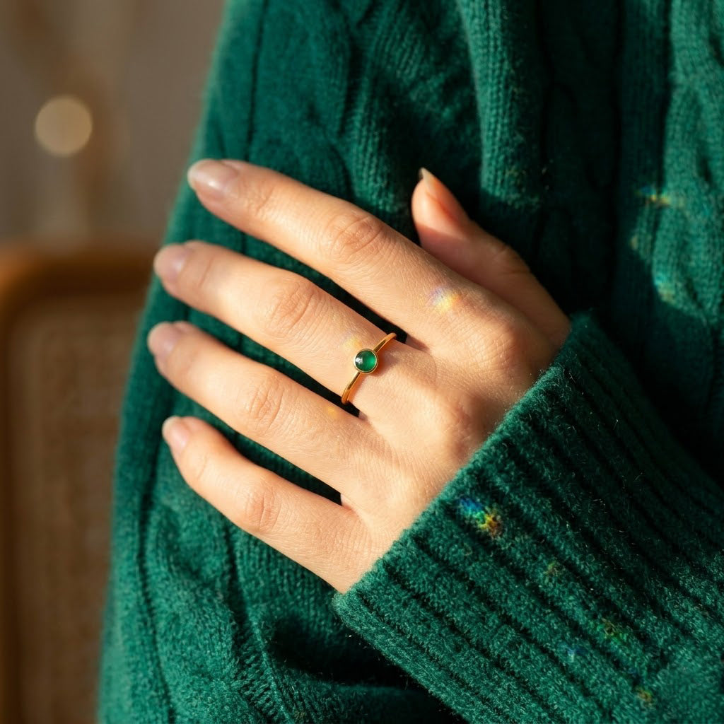 green onyx rings in gold rose gold and sterling silver stacking set
