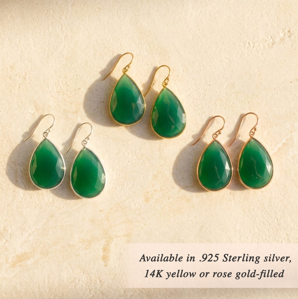 green onyx drop earrings gold teardrop gemstone earrings may birthstone gift for her