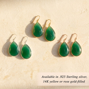 green onyx drop earrings gold teardrop gemstone earrings may birthstone gift for her
