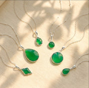 green onyx pendant necklace set sterling silver gemstone layering necklaces