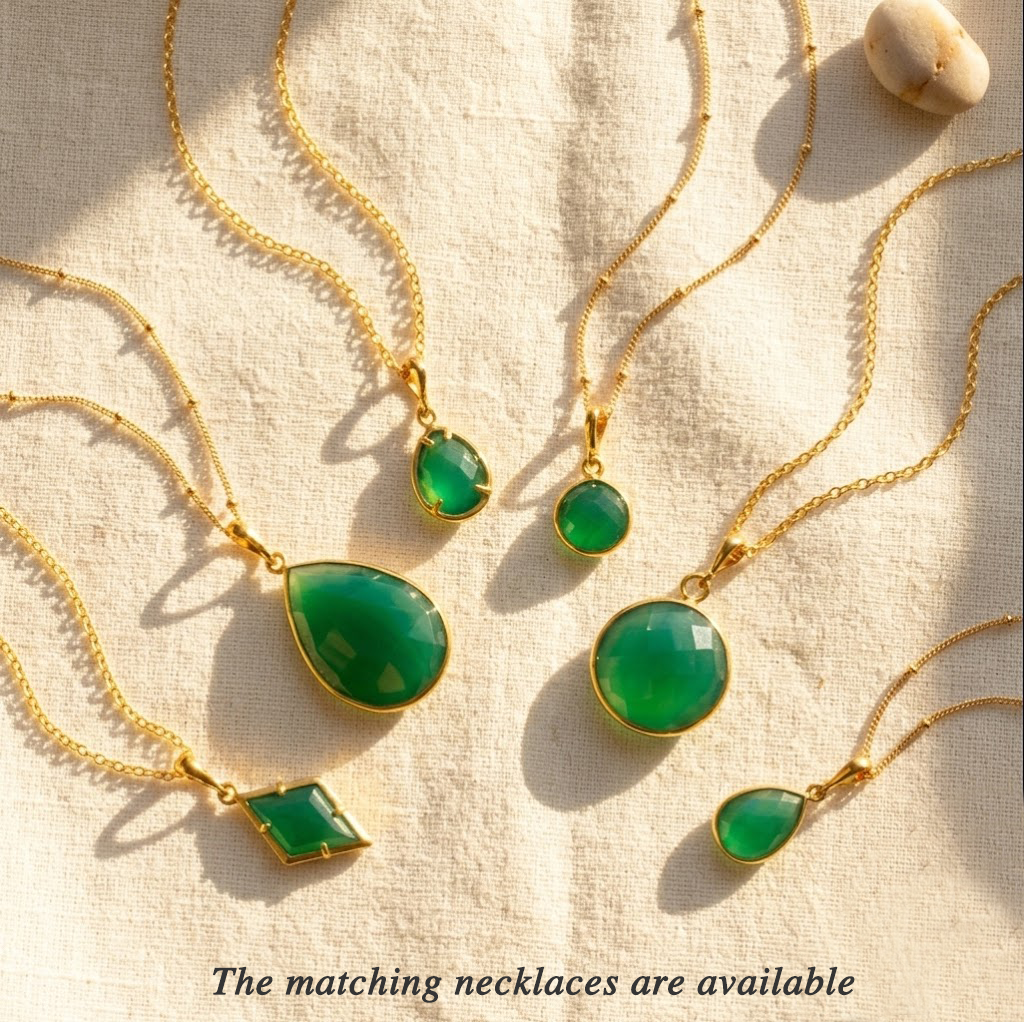 green onyx jewelry set gold necklace and earrings may birthstone emerald gemstone jewelry