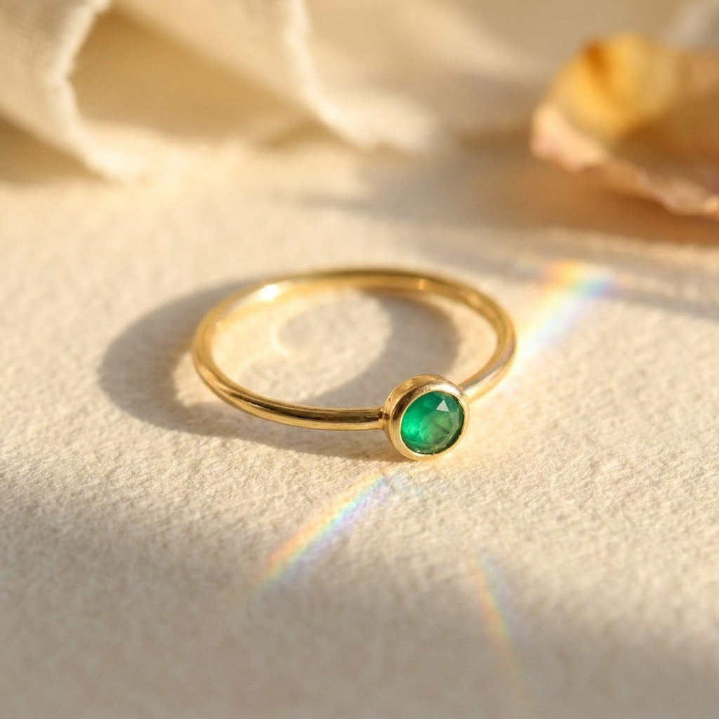 green onyx ring worn on hand dainty may birthstone jewelry
